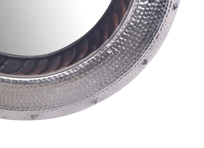 Wandspiegel 74cm Rund Aluminium Silber Hammerschlag Modern Flur