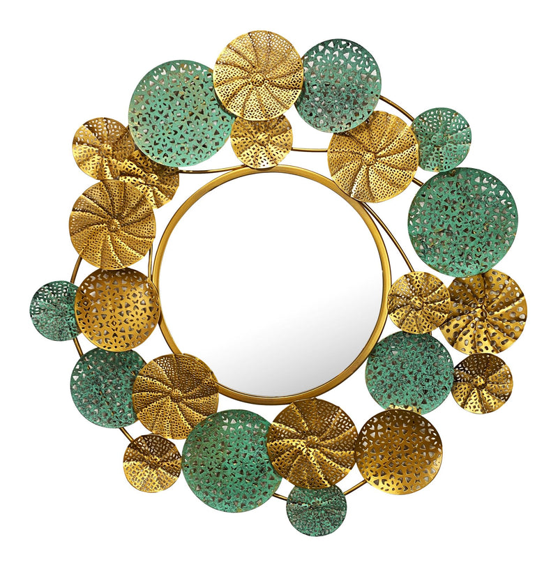 Wandspiegel Modern 80x77cm Rund Gold Patina Metall Design Flurspiegel