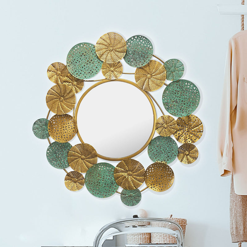 Wandspiegel Modern 80x77cm Rund Gold Patina Metall Design Flurspiegel