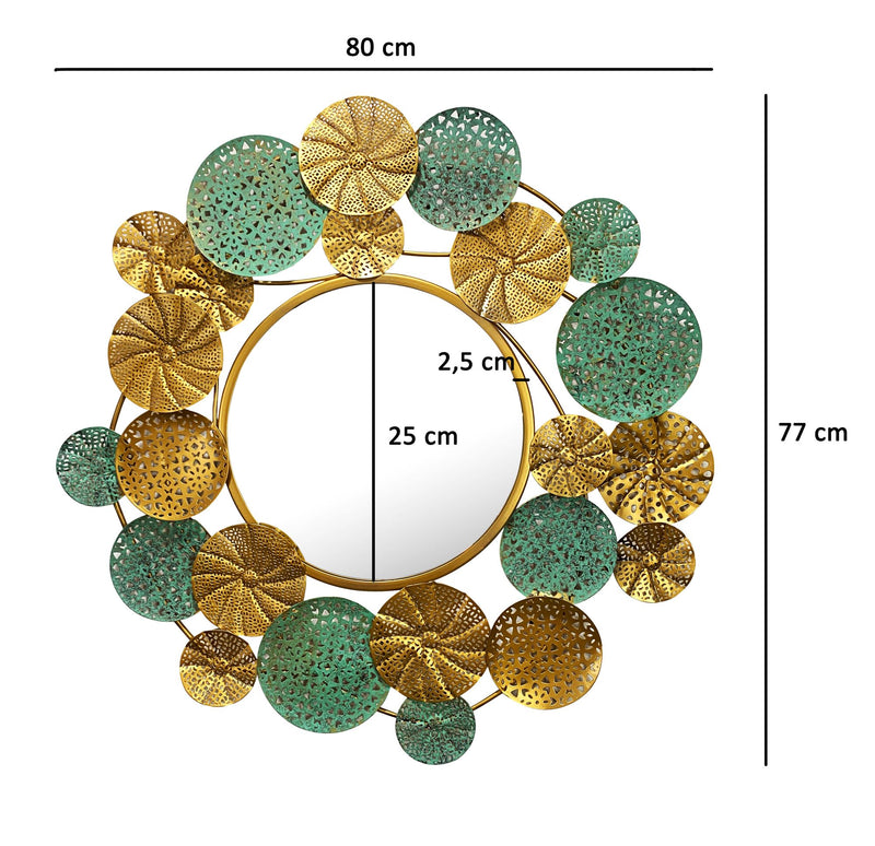 Wandspiegel Modern 80x77cm Rund Gold Patina Metall Design Flurspiegel