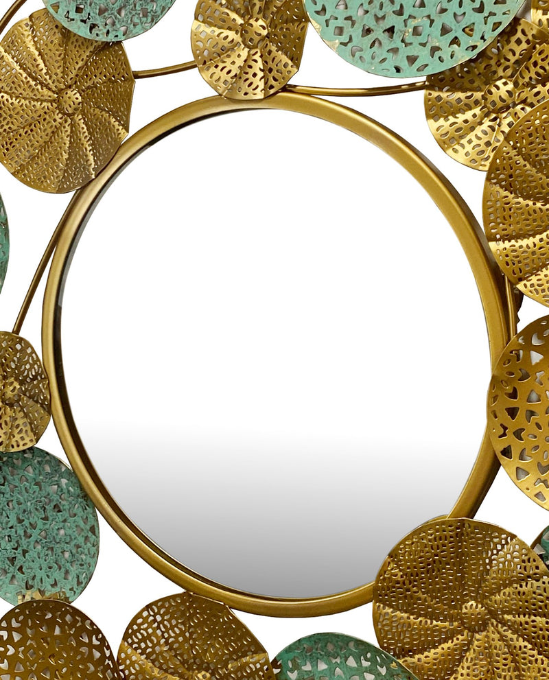 Wandspiegel Modern 80x77cm Rund Gold Patina Metall Design Flurspiegel