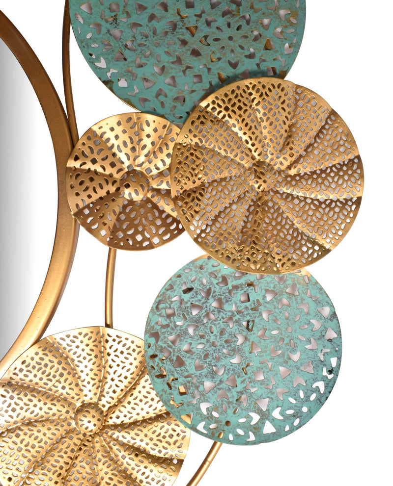 Wandspiegel Modern 80x77cm Rund Gold Patina Metall Design Flurspiegel