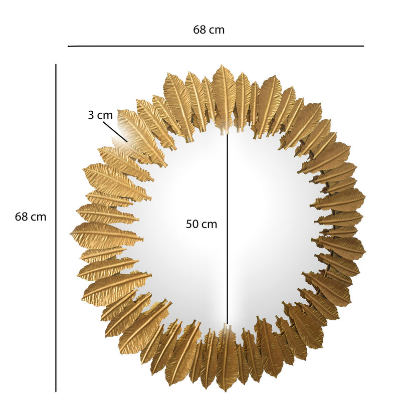 Wandspiegel Federn 68cm Rund Metall Gold Modern Flurspiegel
