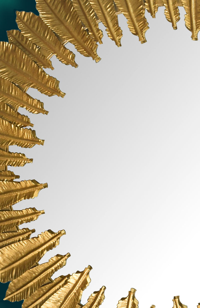 Wandspiegel Federn 68cm Rund Metall Gold Modern Flurspiegel
