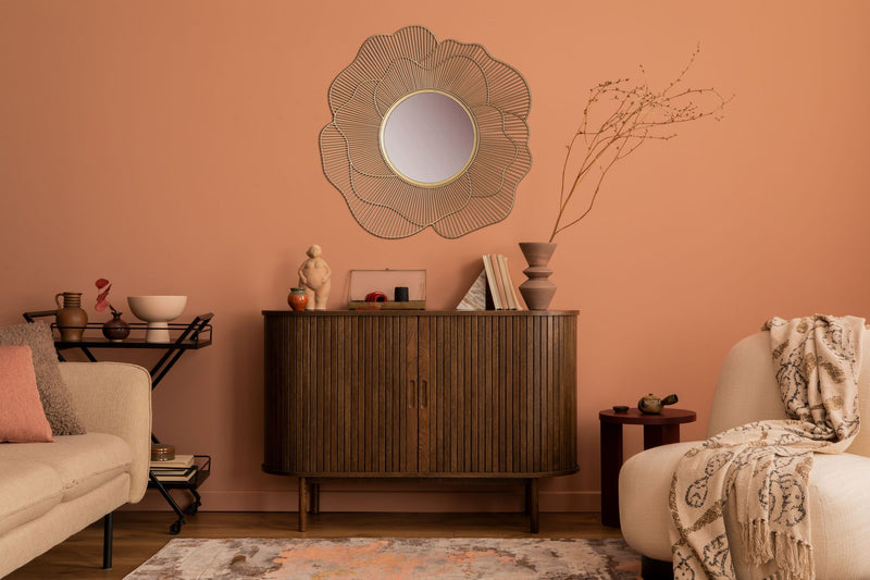 Wandspiegel Rose 77cm Rund Gold Eisen Blütenform Modern Flurspiegel