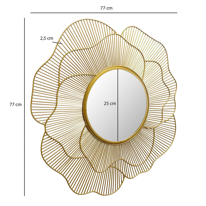 Wandspiegel Rose 77cm Rund Gold Eisen Blütenform Modern Flurspiegel