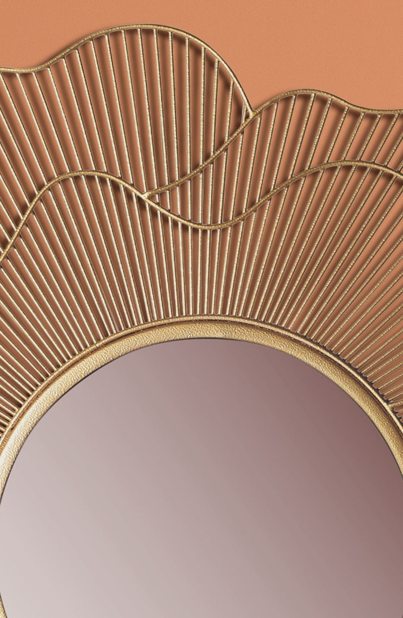 Wandspiegel Rose 77cm Rund Gold Eisen Blütenform Modern Flurspiegel