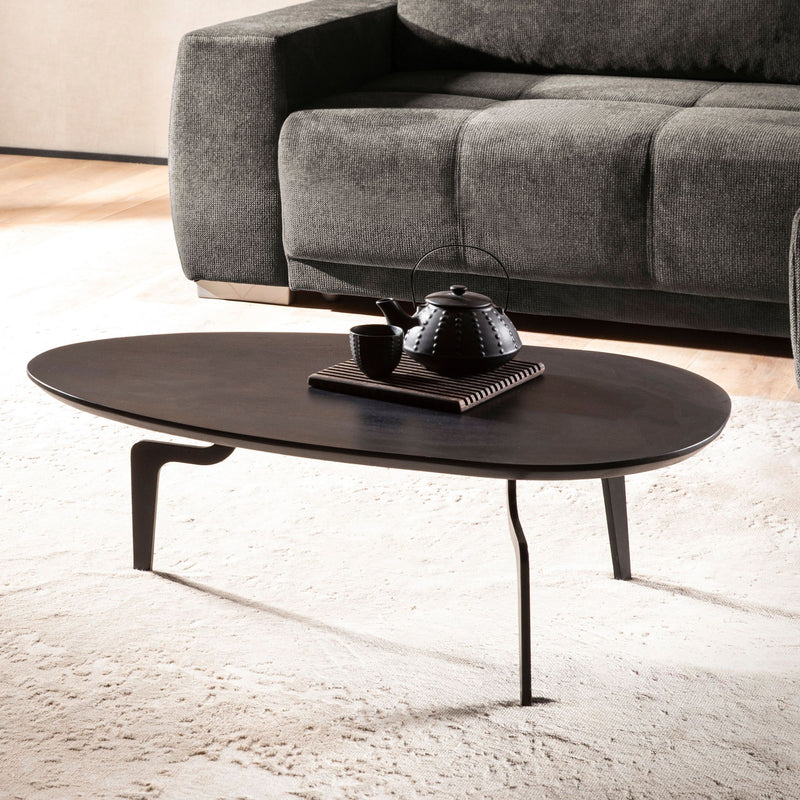 Couchtisch Mango Massivholz 86x50x30cm Schwarz Oval Design
