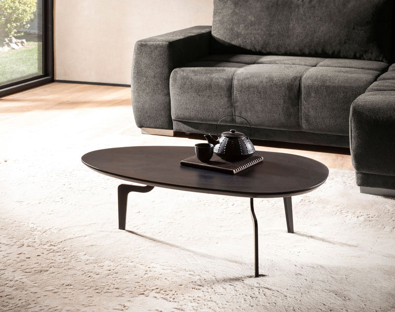 Couchtisch Mango Massivholz 86x50x30cm Schwarz Oval Design