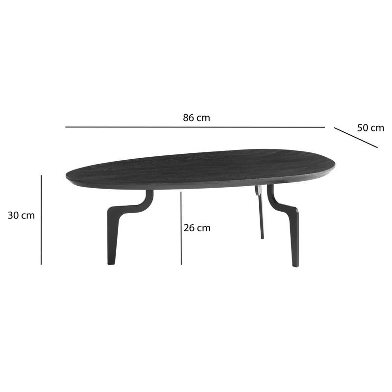 Couchtisch Mango Massivholz 86x50x30cm Schwarz Oval Design