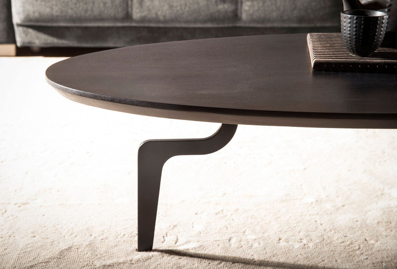 Couchtisch Mango Massivholz 86x50x30cm Schwarz Oval Design