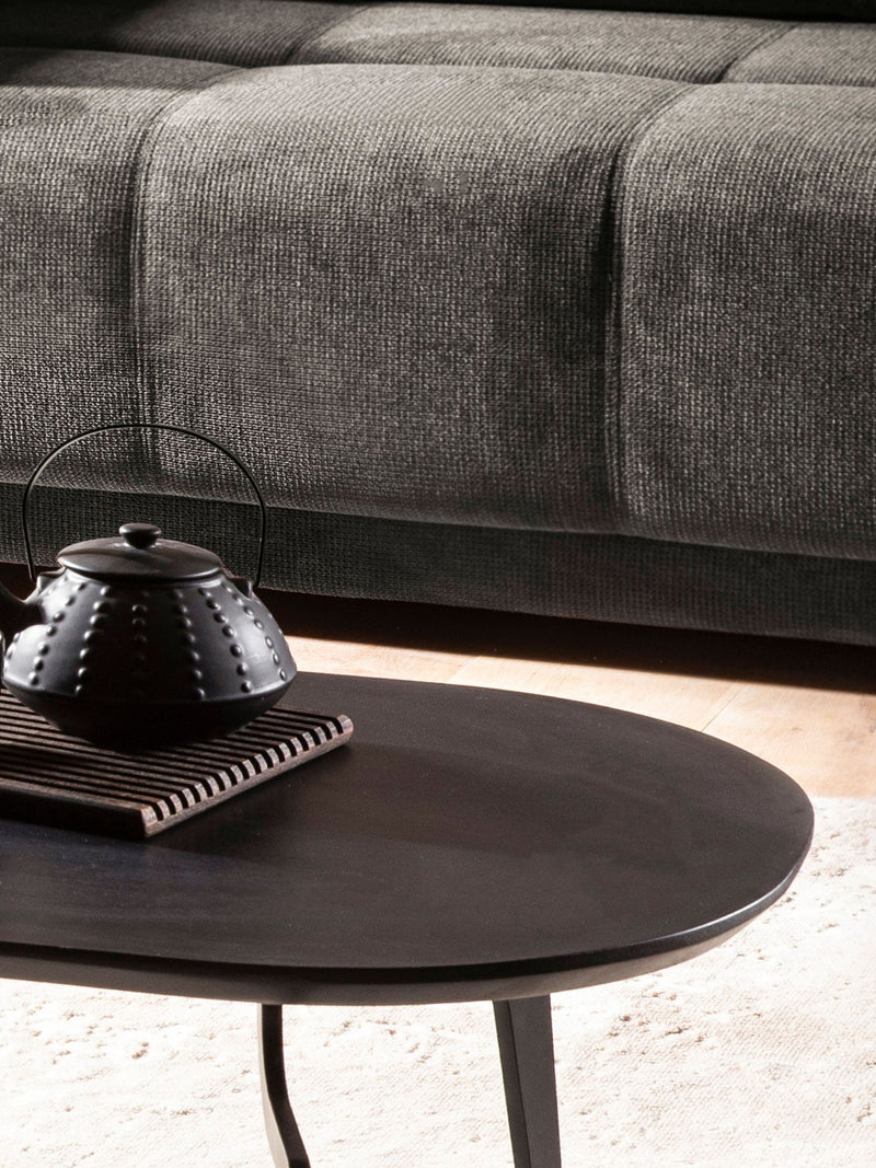 Couchtisch Mango Massivholz 86x50x30cm Schwarz Oval Design