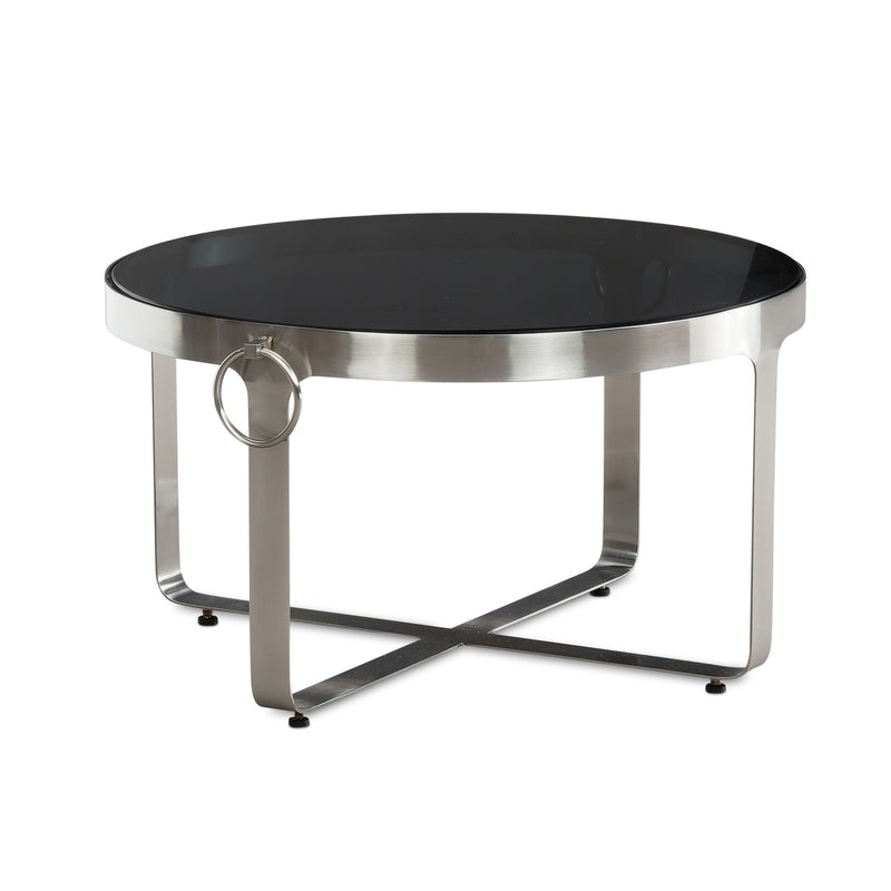 Couchtisch Glas Metall 60x60x34cm Rund Silber Modern Wohnzimmer