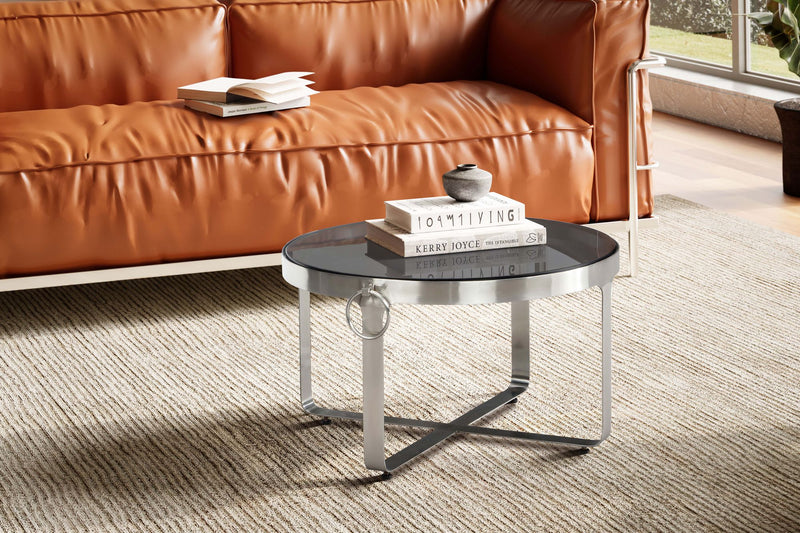 Couchtisch Glas Metall 60x60x34cm Rund Silber Modern Wohnzimmer