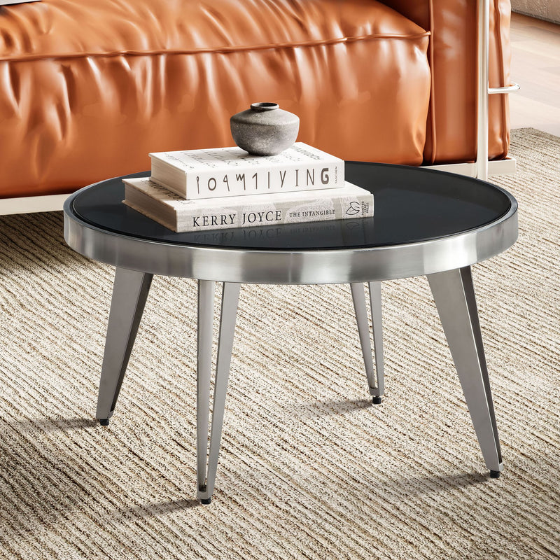 Couchtisch Glas Metall 60x60x33cm Rund Silber Modern Wohnzimmer