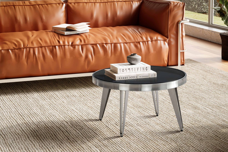 Couchtisch Glas Metall 60x60x33cm Rund Silber Modern Wohnzimmer