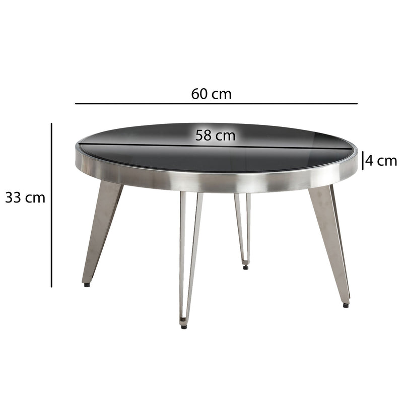 Couchtisch Glas Metall 60x60x33cm Rund Silber Modern Wohnzimmer