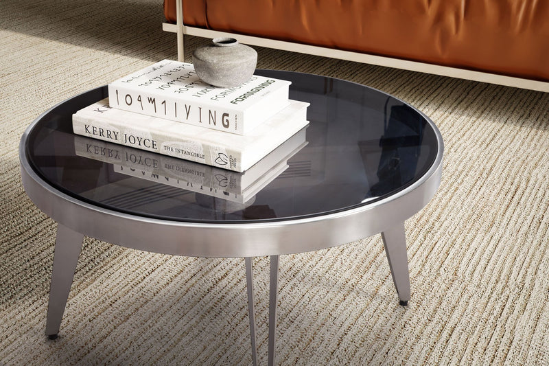 Couchtisch Glas Metall 60x60x33cm Rund Silber Modern Wohnzimmer