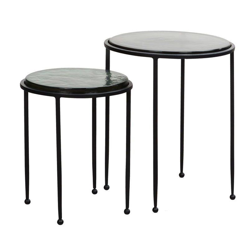 Beistelltisch 2er Set Glas Metall Rund Grün Schwarz abnehmbar Modern