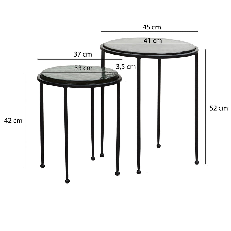 Beistelltisch 2er Set Glas Metall Rund Grün Schwarz abnehmbar Modern