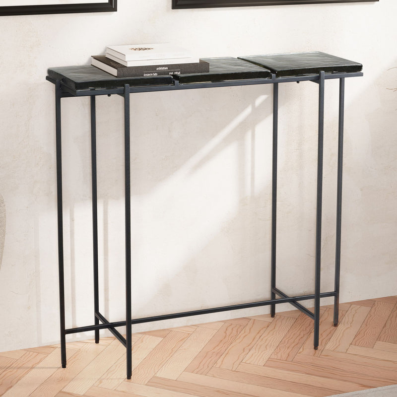 Konsolentisch Schwarz Glas 90x29x85cm Metallgestell Modern Flur