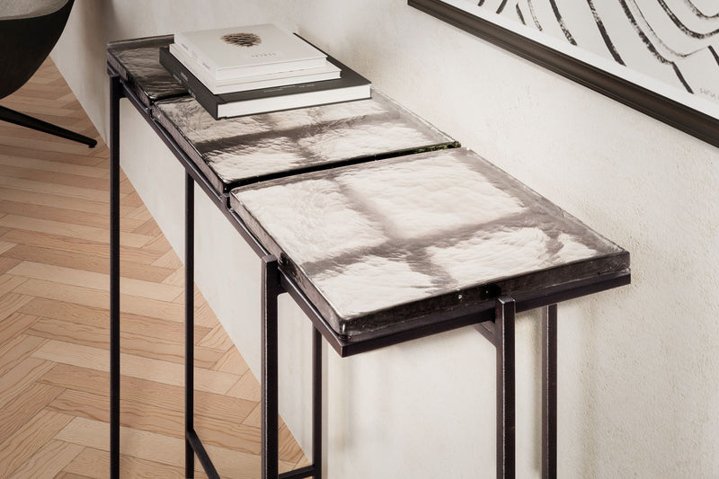 Konsolentisch Schwarz Glas 90x29x85cm Metallgestell Modern Flur