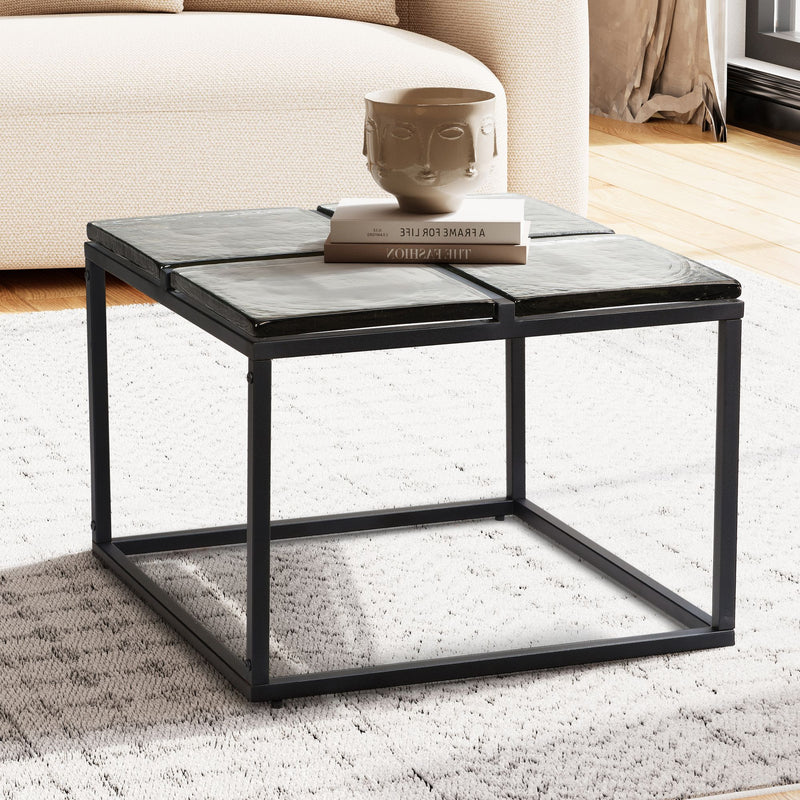 Couchtisch Glas Metall 58x58x43,5cm Schwarz Quadratisch Modern