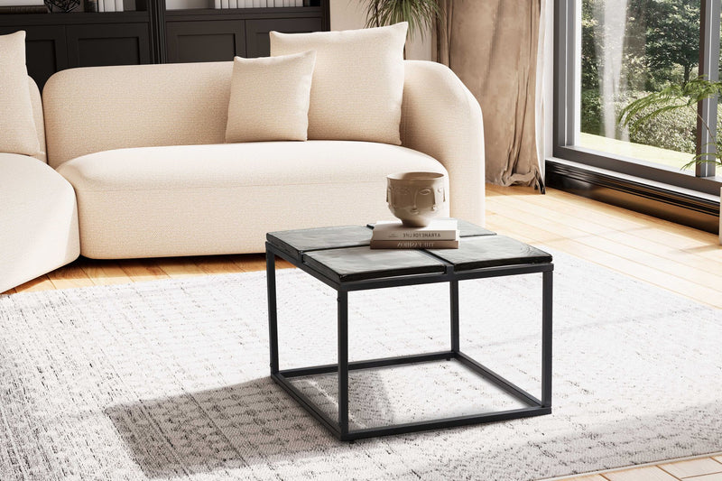 Couchtisch Glas Metall 58x58x43,5cm Schwarz Quadratisch Modern