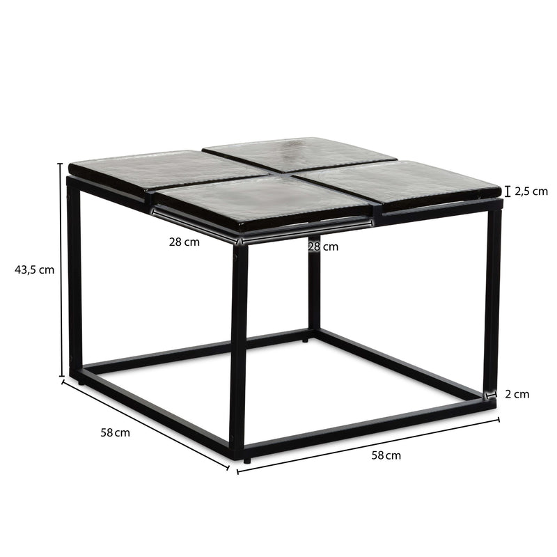 Couchtisch Glas Metall 58x58x43,5cm Schwarz Quadratisch Modern