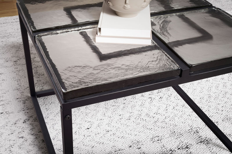 Couchtisch Glas Metall 58x58x43,5cm Schwarz Quadratisch Modern