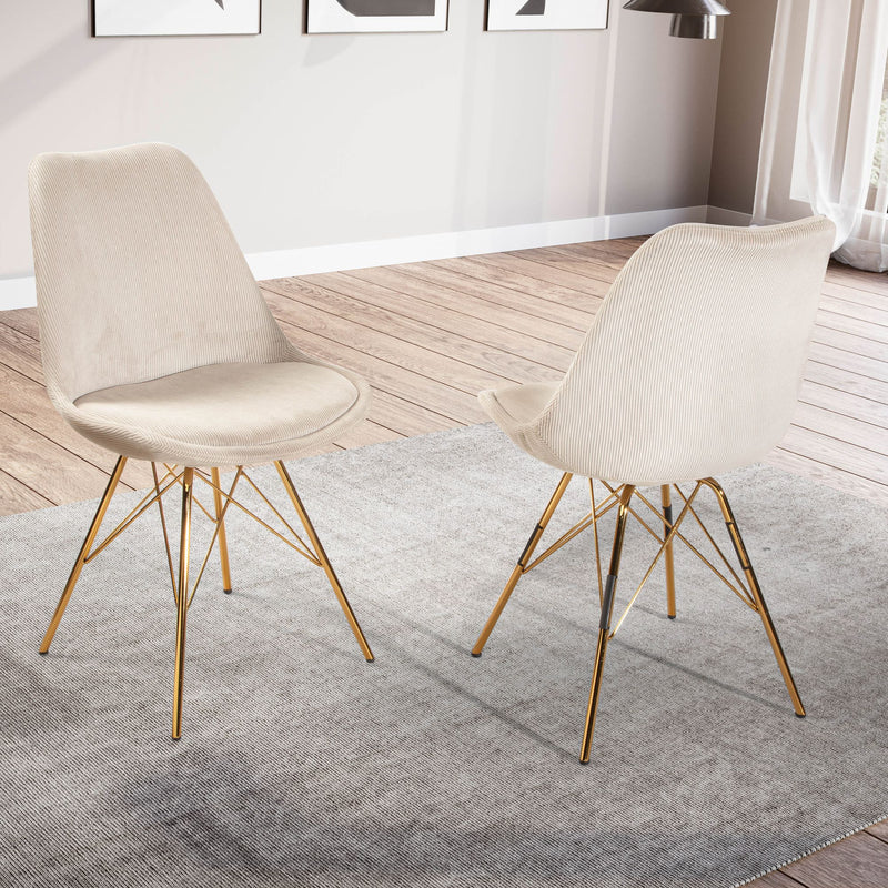Esszimmerstuhl 2er Set Cara Cord Beige Goldbeine Skandinavisch