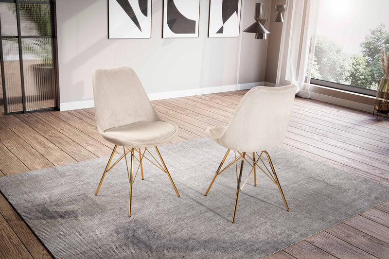 Esszimmerstuhl 2er Set Cara Cord Beige Goldbeine Skandinavisch