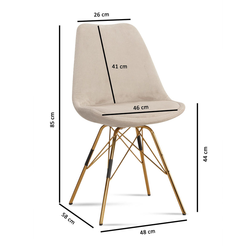 Esszimmerstuhl 2er Set Cara Cord Beige Goldbeine Skandinavisch