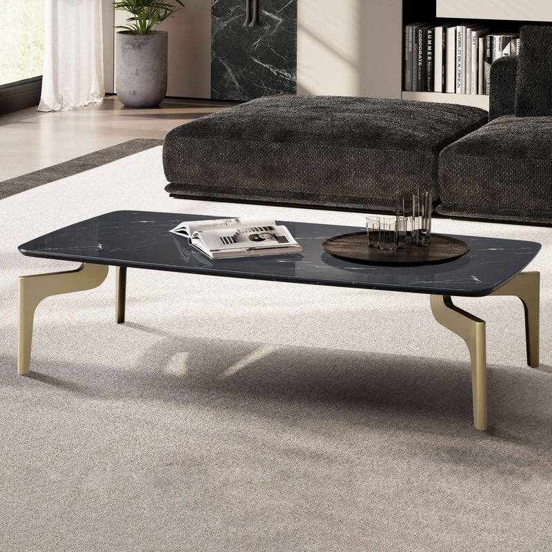 Couchtisch 120x60x30,5cm Hochglanz Marmoroptik Schwarz Gold Metallgestell