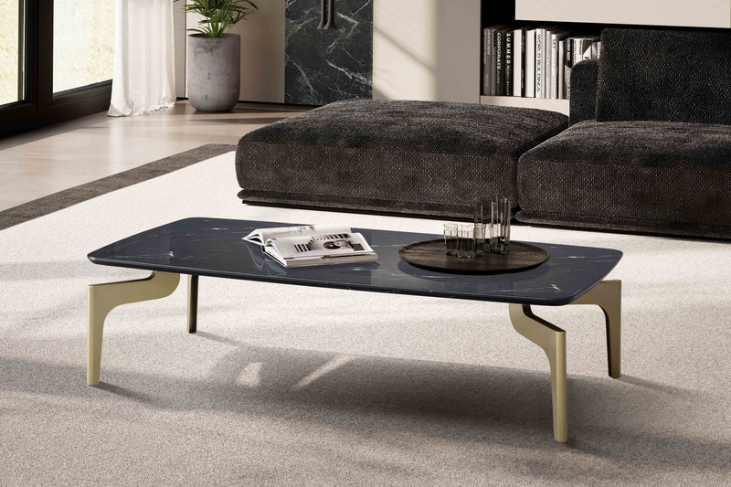 Couchtisch 120x60x30,5cm Hochglanz Marmoroptik Schwarz Gold Metallgestell