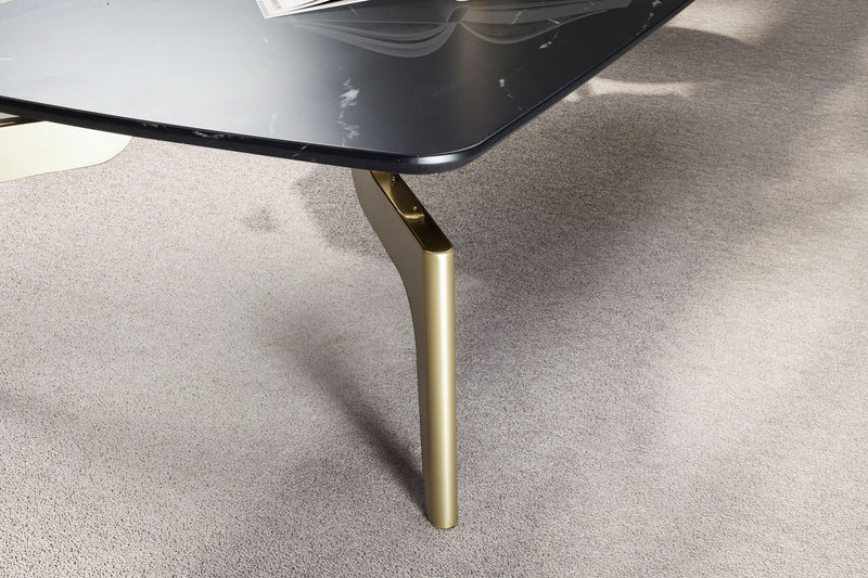 Couchtisch 120x60x30,5cm Hochglanz Marmoroptik Schwarz Gold Metallgestell
