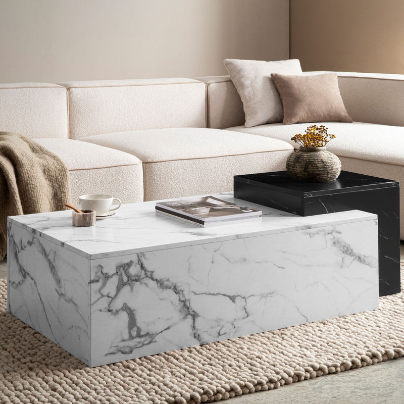 Couchtisch 120x60x40cm Marmor-Optik Weiß Schwarz Modern Rechteckig