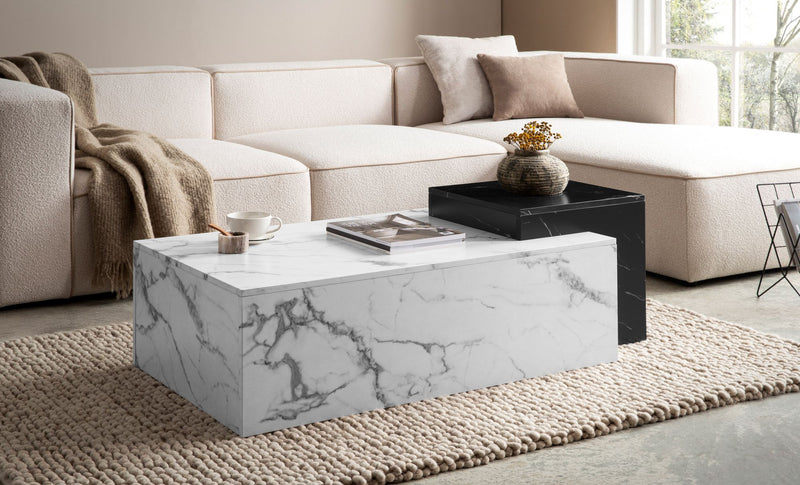 Couchtisch 120x60x40cm Marmor-Optik Weiß Schwarz Modern Rechteckig