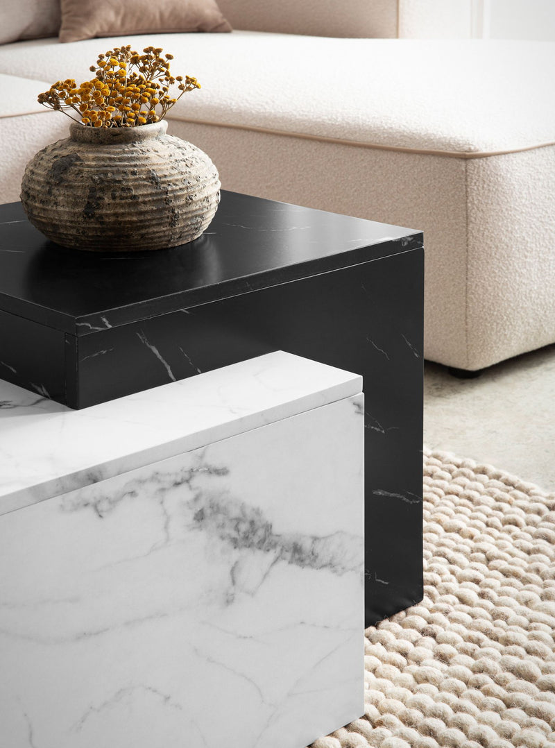 Couchtisch 120x60x40cm Marmor-Optik Weiß Schwarz Modern Rechteckig