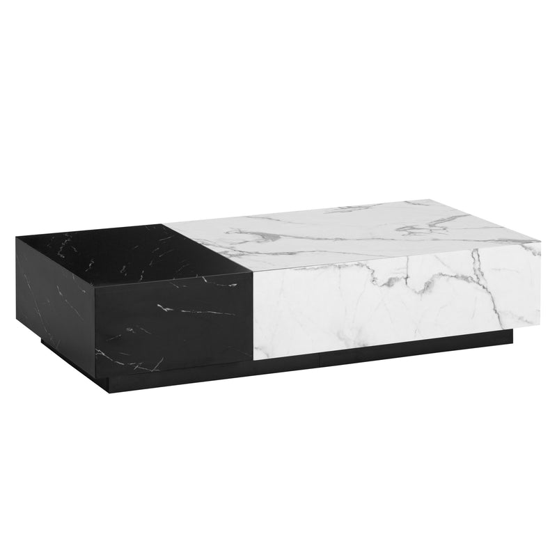 Couchtisch 120x60x28cm Marmor-Optik Weiß Schwarz mit Schubladen Modern