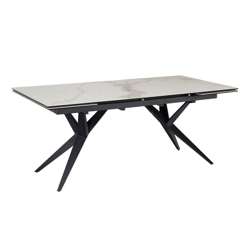 Esstisch 180-260cm ausziehbar Keramik Glas Marmoroptik Weiß Metallbeine