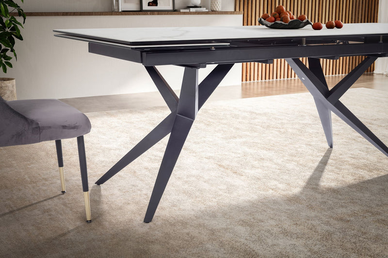 Esstisch 180-260cm ausziehbar Keramik Glas Marmoroptik Weiß Metallbeine