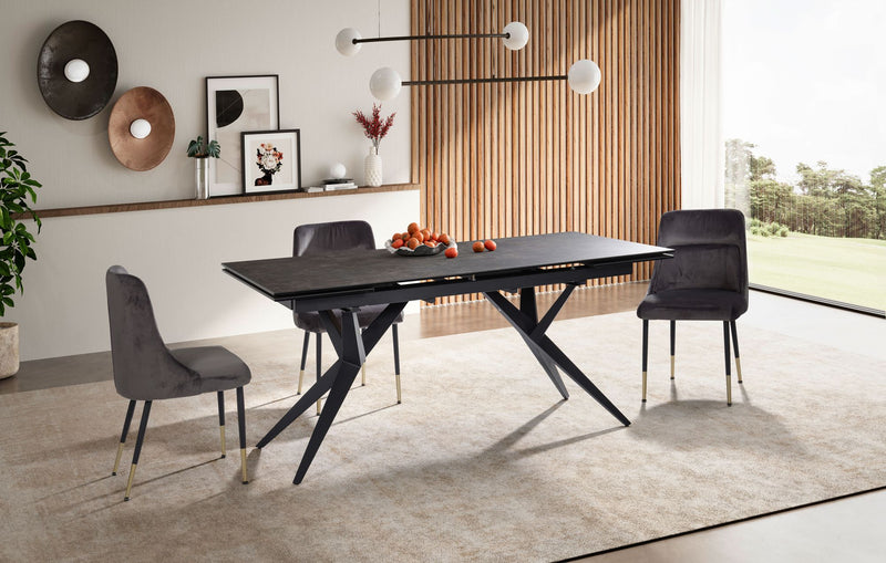 Esstisch 180-260cm Ausziehbar Keramik Glas Schwarz Metallbeine