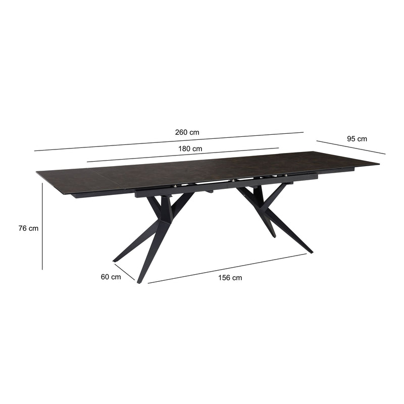 Esstisch 180-260cm Ausziehbar Keramik Glas Schwarz Metallbeine