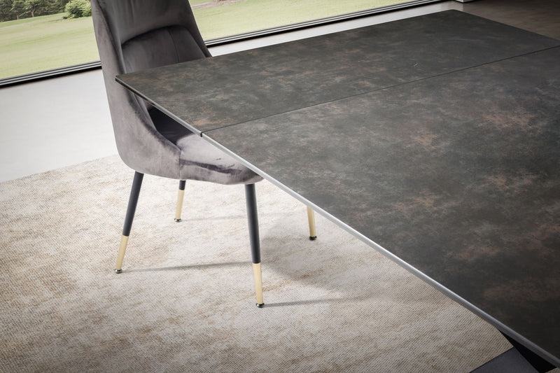 Esstisch 180-260cm Ausziehbar Keramik Glas Schwarz Metallbeine