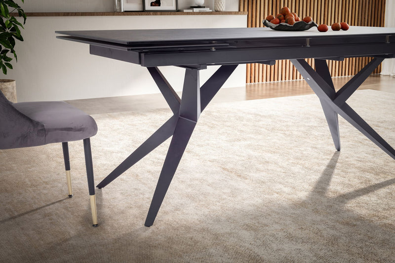 Esstisch 180-260cm Ausziehbar Keramik Glas Schwarz Metallbeine