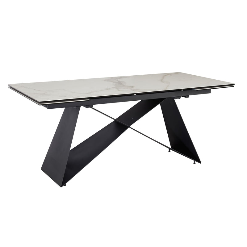 Esstisch 180-260cm ausziehbar Keramik Glas Marmoroptik Weiß Metallbeine