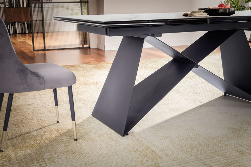 Esstisch 180-260cm ausziehbar Keramik Glas Marmoroptik Weiß Metallbeine