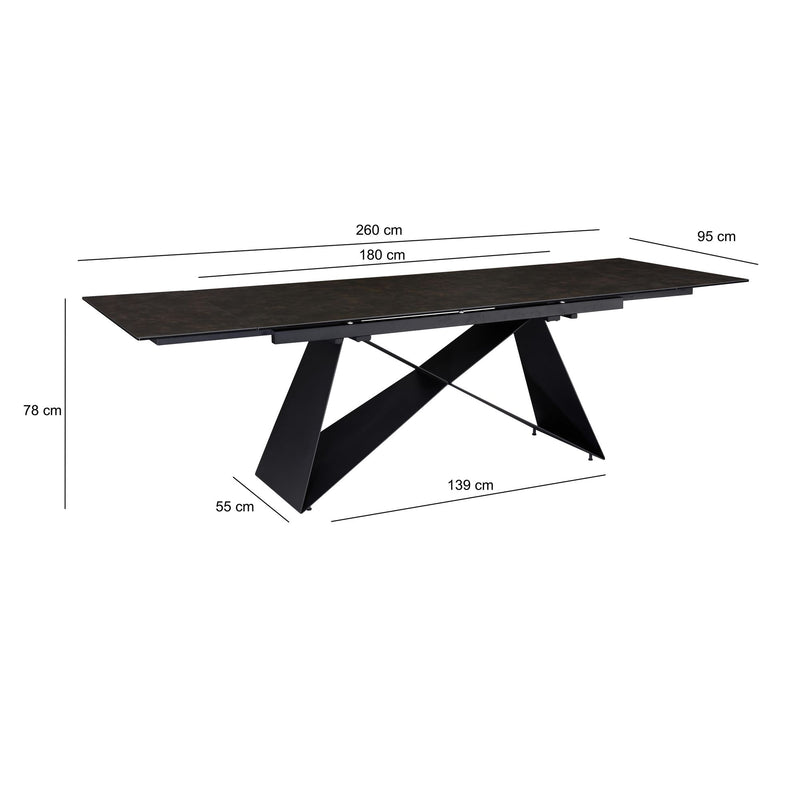 Esstisch 180-260cm Ausziehbar Keramik Glas Schwarz Metallbeine