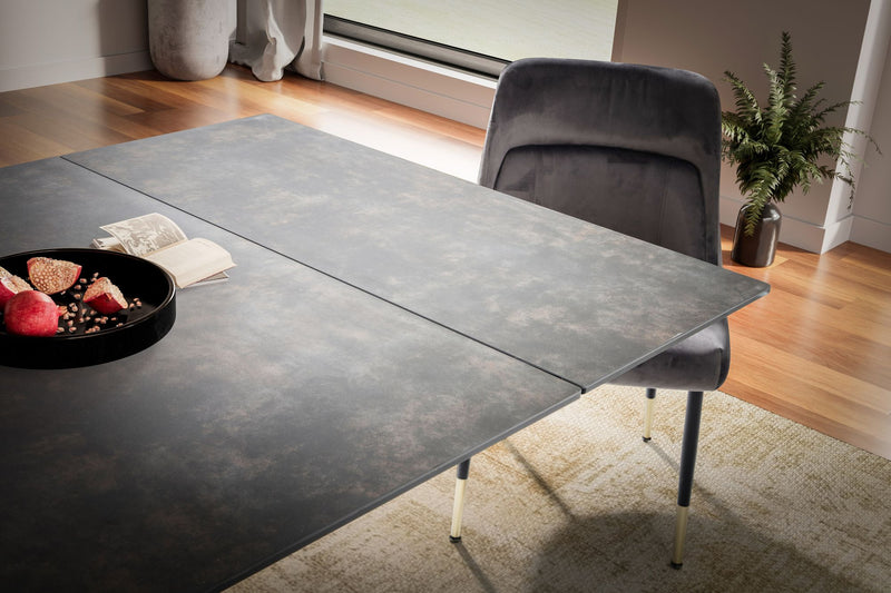 Esstisch 180-260cm Ausziehbar Keramik Glas Schwarz Metallbeine